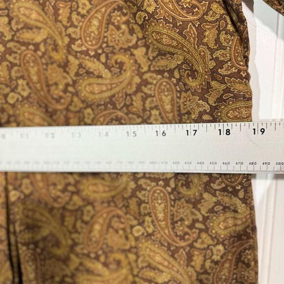 Soft Surroundings Blouse L NWT Brown Gold Paisley Ruffle Collar Long Sleeve Boho - Picture 2 of 8